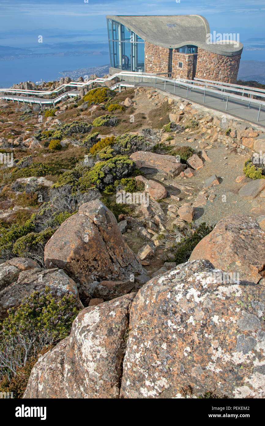 Osservazione rifugio sul Monte Wellington, affacciato su Hobart Foto Stock