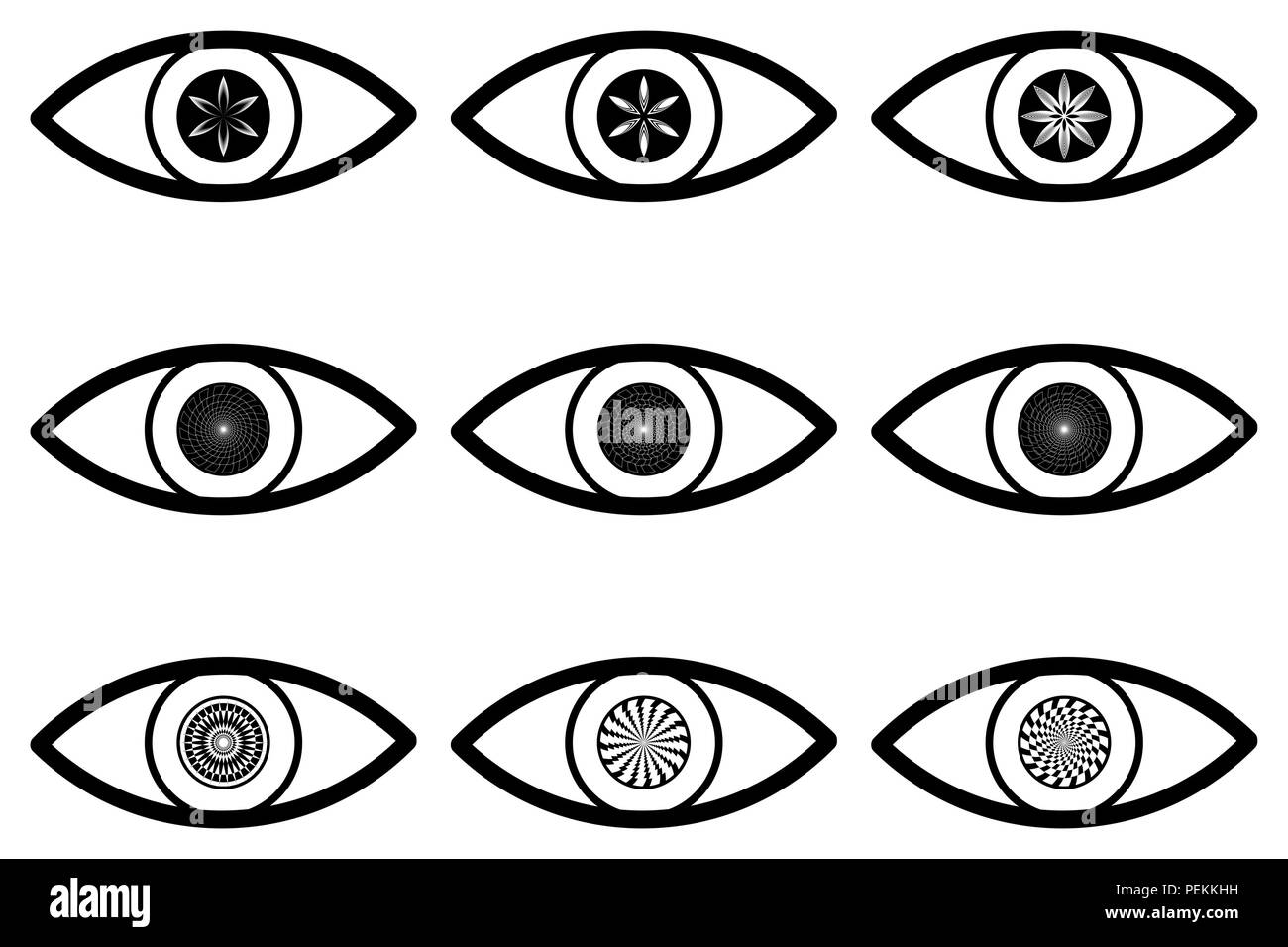 Abstract icona occhio - bianco e nero - set Illustrazione Vettoriale