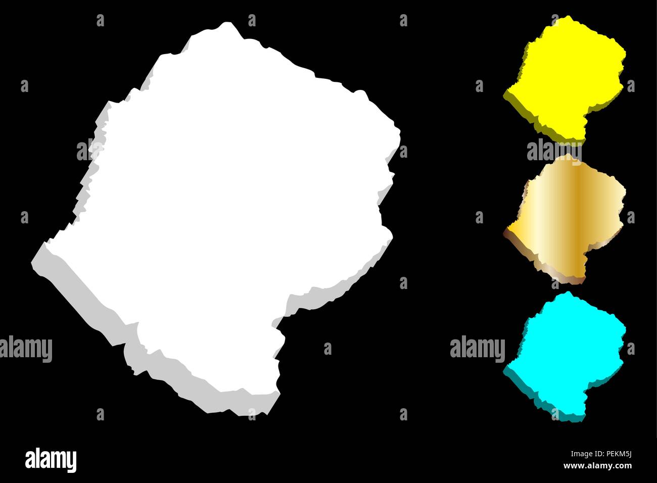 Mappa 3D di Lesotho (Regno di Lesotho) - bianco, giallo, blu e oro - illustrazione vettoriale Illustrazione Vettoriale