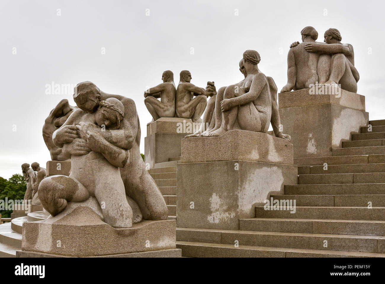 Oslo, Norvegia - Agosto 12, 2018: sculture di Gustav Vigeland (1869-1943), celebre scultore norvegese, Frogner Park, Oslo. Foto Stock