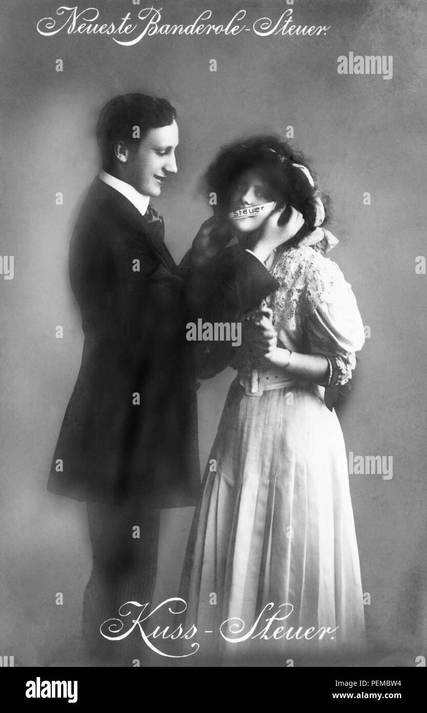 Imposta, Banderolesteuer, ufficio delle imposte, satira sul soggetto di imposta di consumo in epoca imperiale, satirico codice fiscale: kiss tax Foto Stock