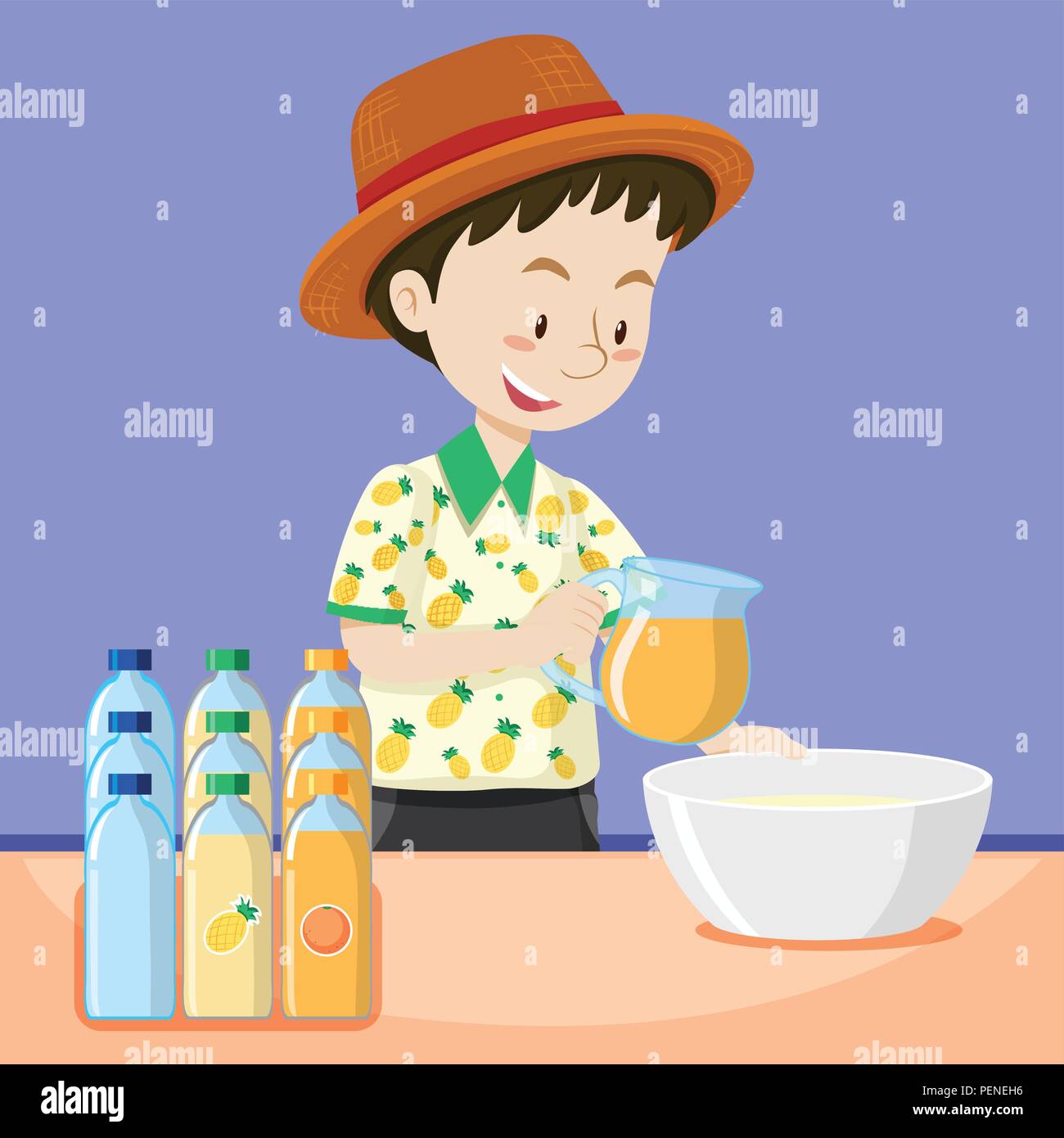 Uomo che fa del succo di frutta fresco illustrazione Illustrazione Vettoriale