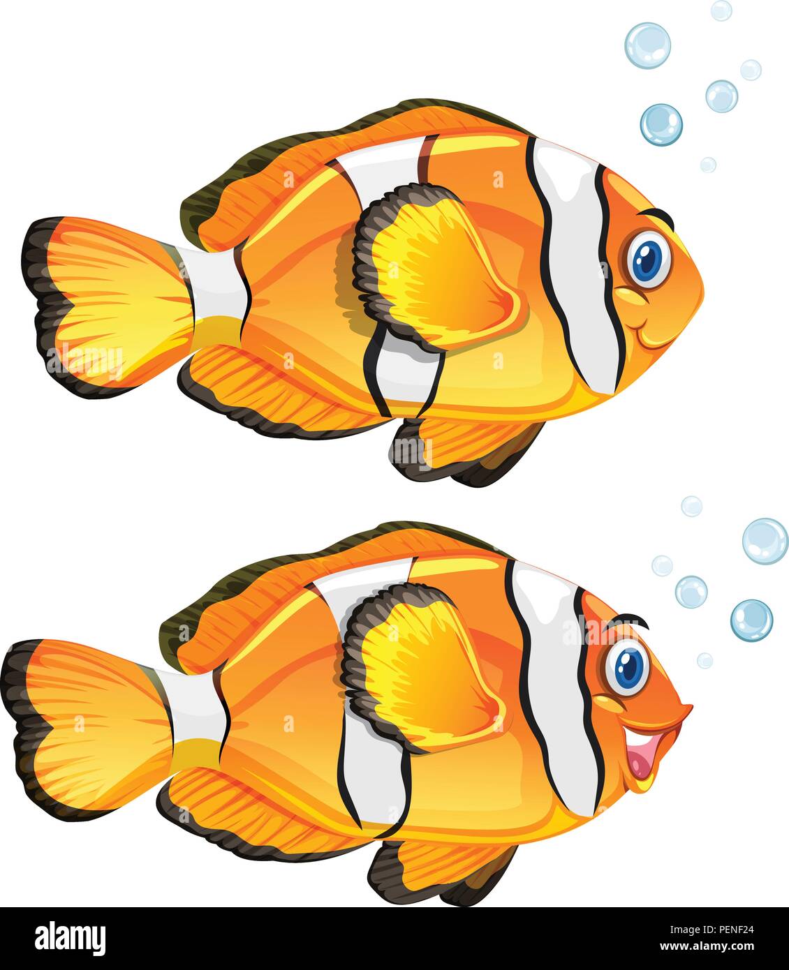 Un set di clownfish su sfondo bianco illustrazione Illustrazione Vettoriale