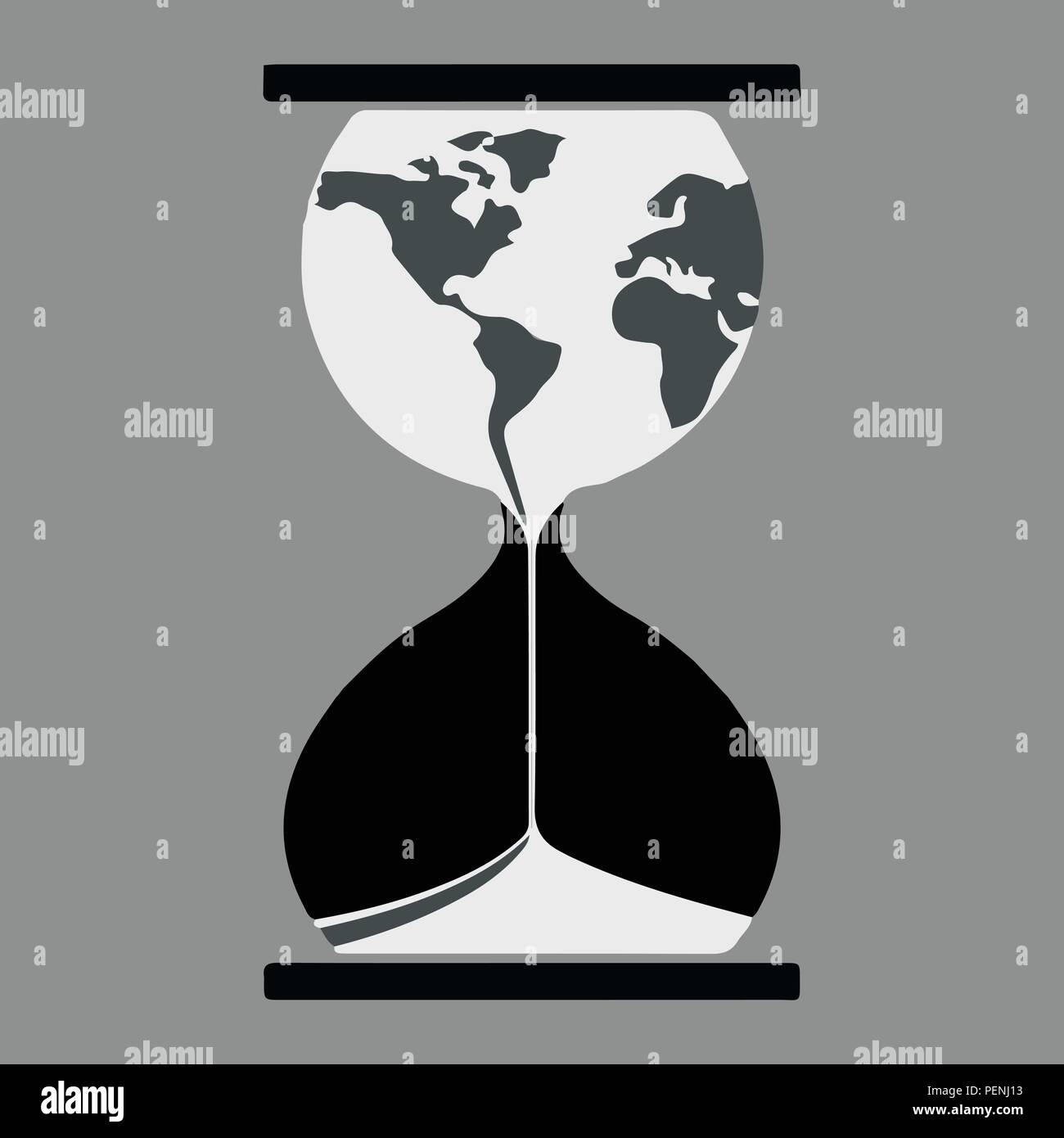 Il Pianeta Terra che fluisce attraverso la clessidra. Vector illustartion. Problemi ecologici. Illustrazione Vettoriale