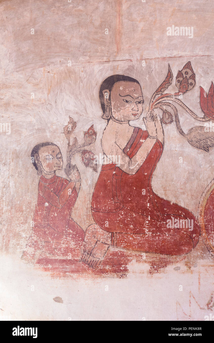 Pittura murale, Sulamani Pahto, Bagan Foto Stock