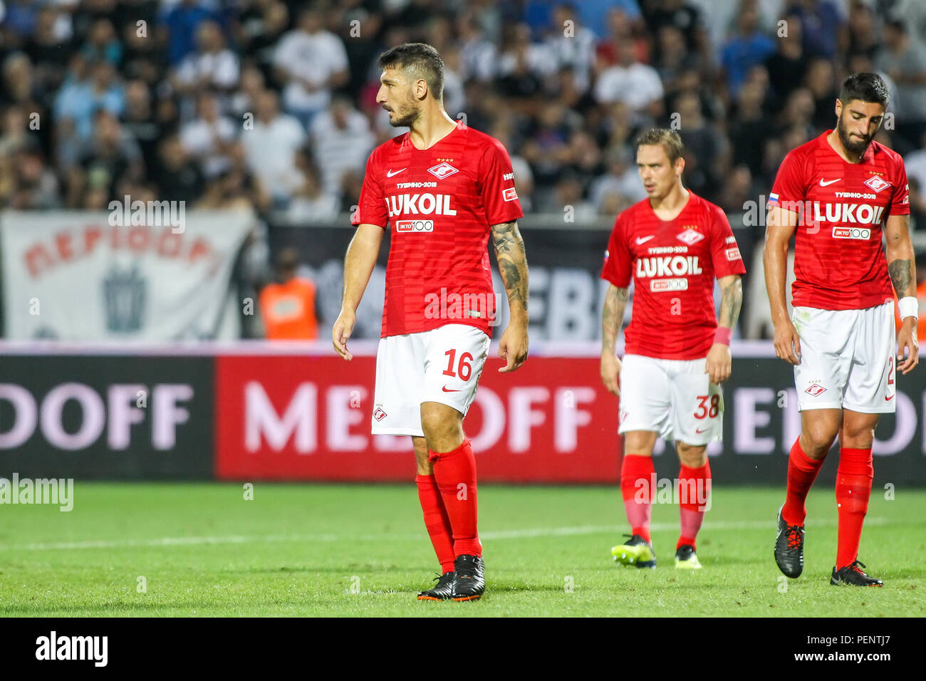 Salonicco, Grecia - 8 Agosto 2018: il giocatore di Spartak Salvatore Bocchetti in azione durante la UEFA Champions League terzo turno di qualificazione , betwe Foto Stock