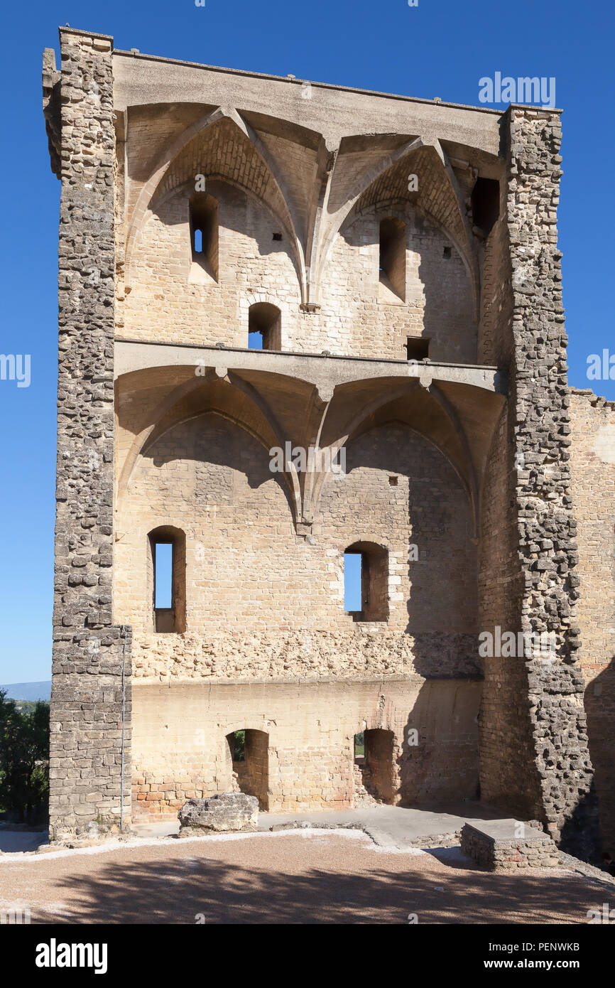 Chateauneuf-du-Pape, rovine del castello, Vaucluse, Provenza, Francia Foto Stock