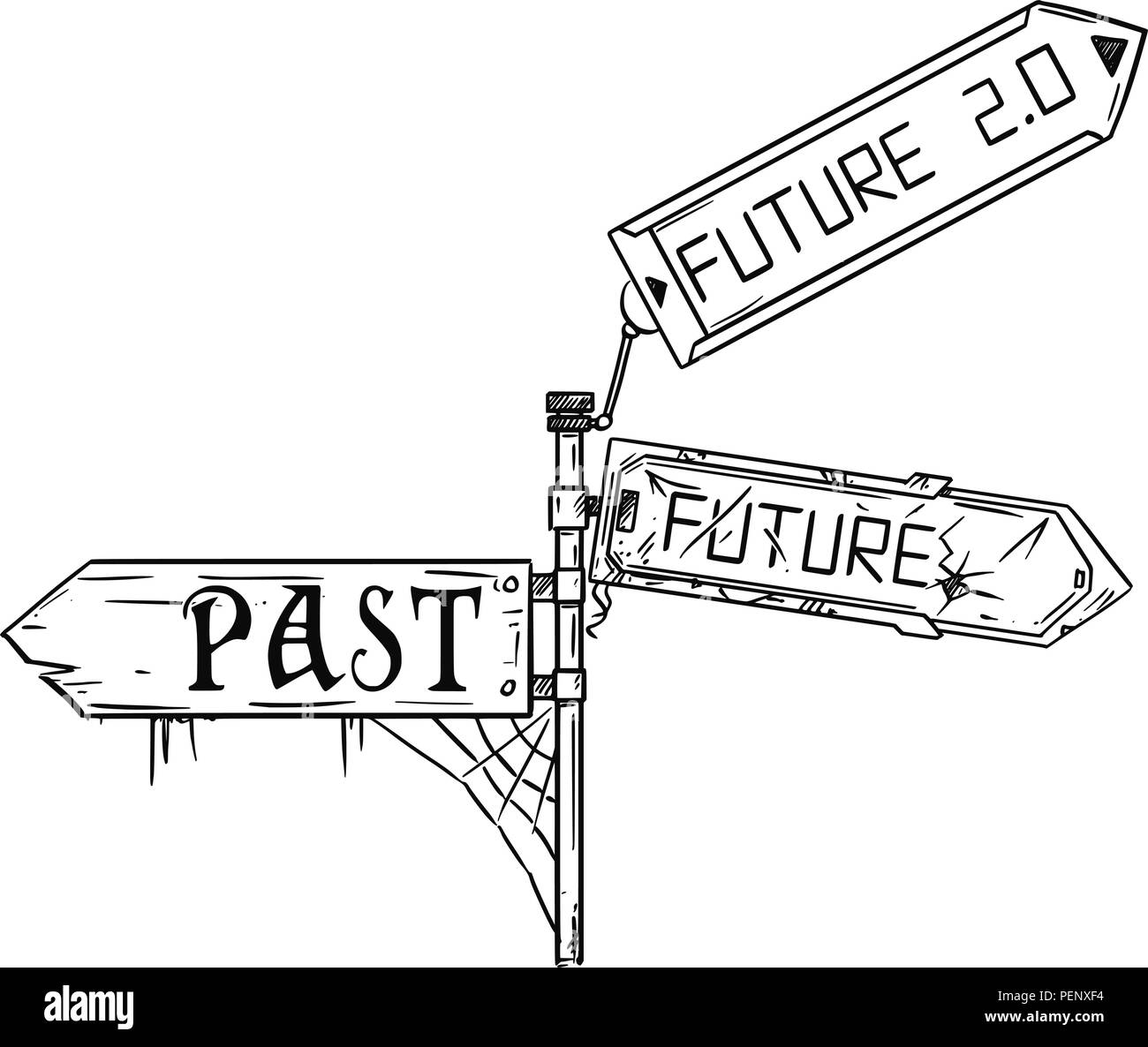 Vettore di disegno artistico illustrazione del traffico segno di freccia con il passato e il futuro e il futuro testo 2.0 Illustrazione Vettoriale