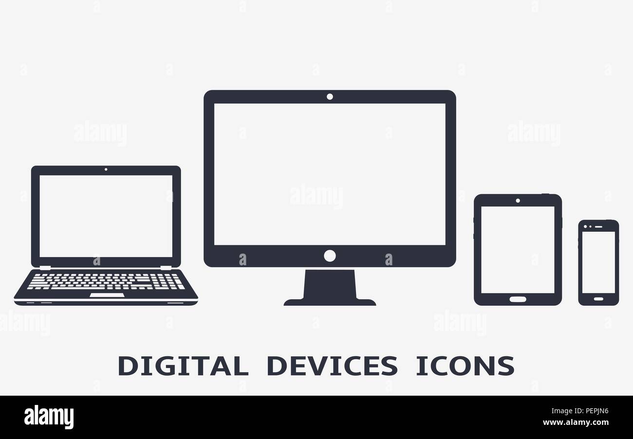 Icone della periferica - computer desktop, notebook, smart phone e tablet. Illustrazione Vettoriale Illustrazione Vettoriale