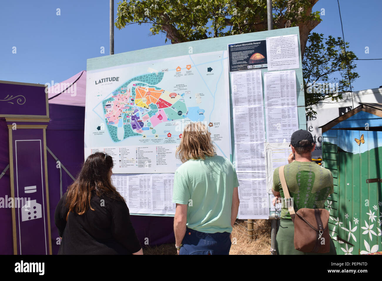 Latitude Festival, Henham Park, Suffolk, Regno Unito Luglio 2018. Mappa e punto di informazione Foto Stock