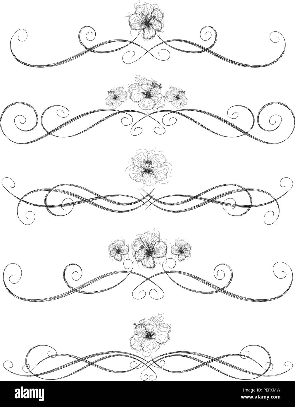Sketchy, disegnato a mano i fiori di ibisco con regole di pagina Illustrazione Vettoriale