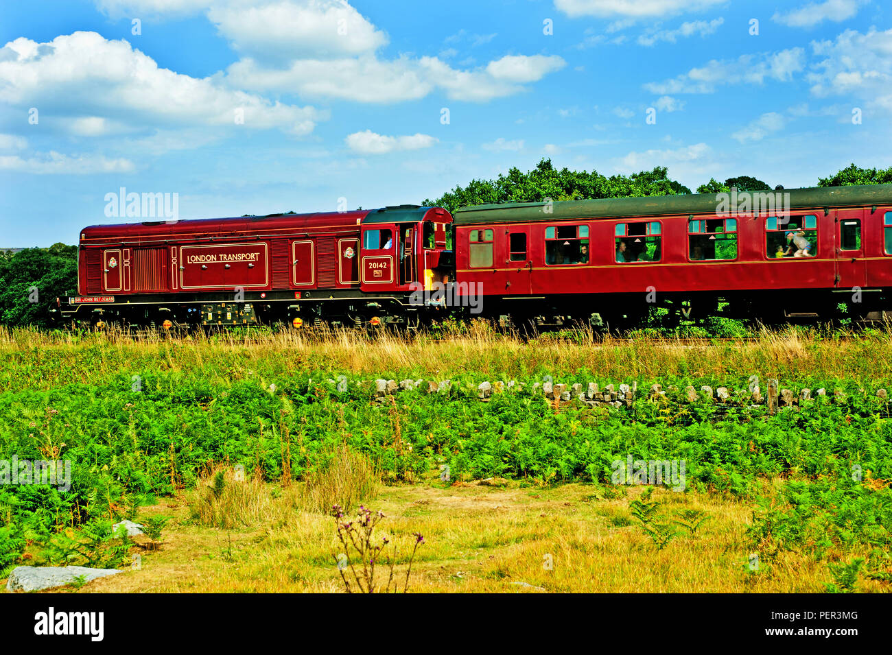 Trasporti di Londra Liveried Classe 20 a Moorgates, North Yorkshire Moors Railway, Inghilterra Foto Stock