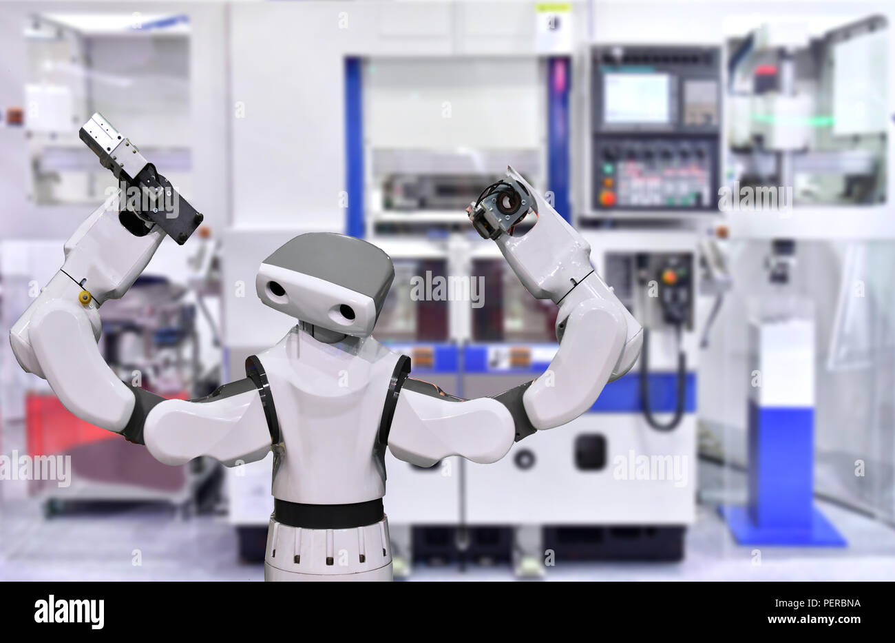 Moderno sistema di robot in fabbrica, industria concetto Robot . Foto Stock