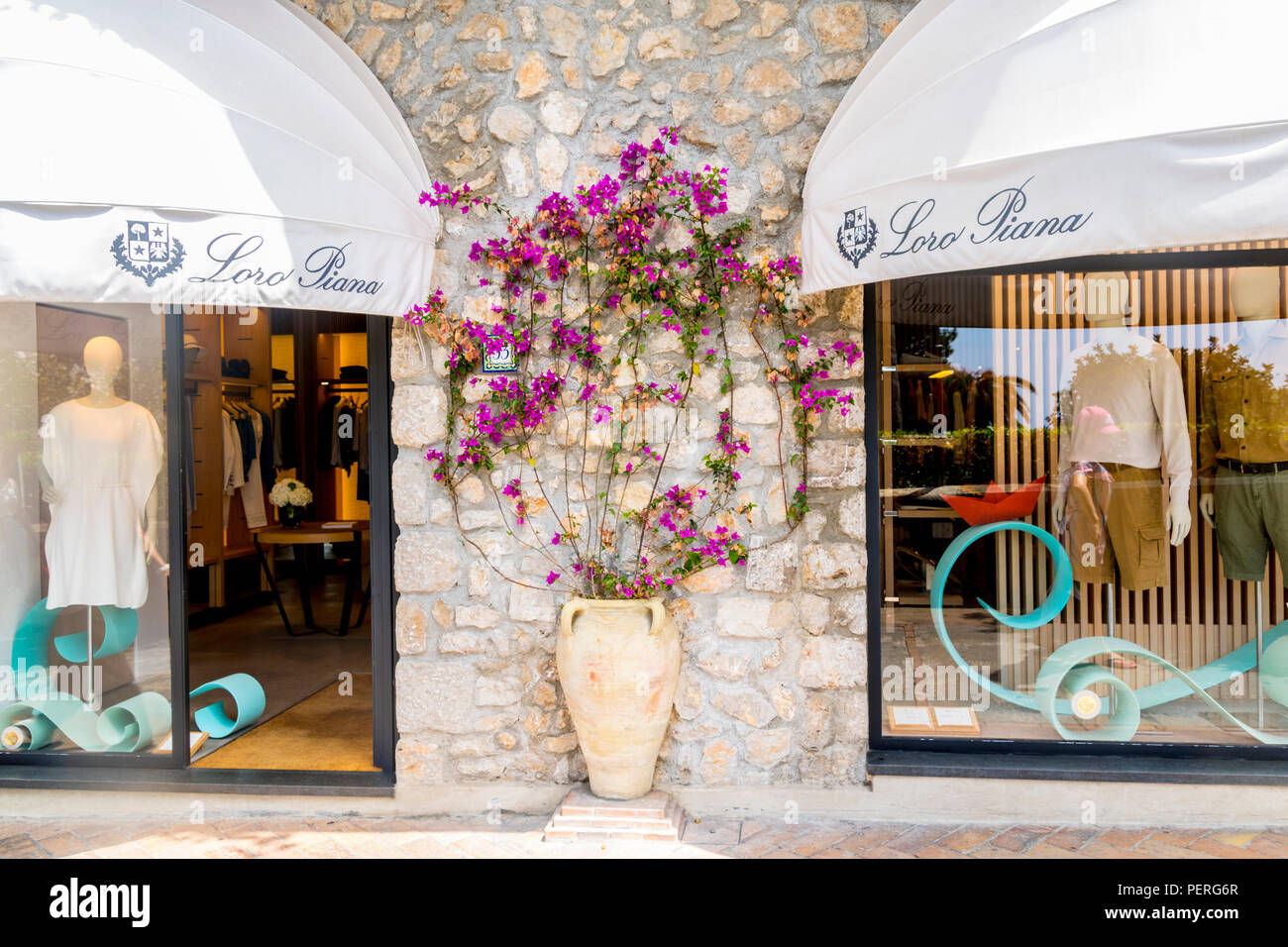 Loro Piana shop negozio di fronte, negozi di lusso, Capri, Costiera Amalfitana, Italia, Europa Foto Stock
