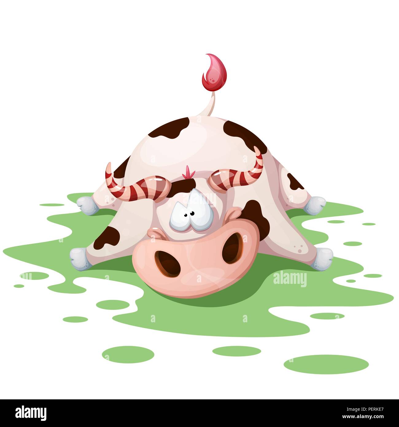 Divertente, grazioso, Crazy Cow cartoon caratteri. Illustrazione Vettoriale