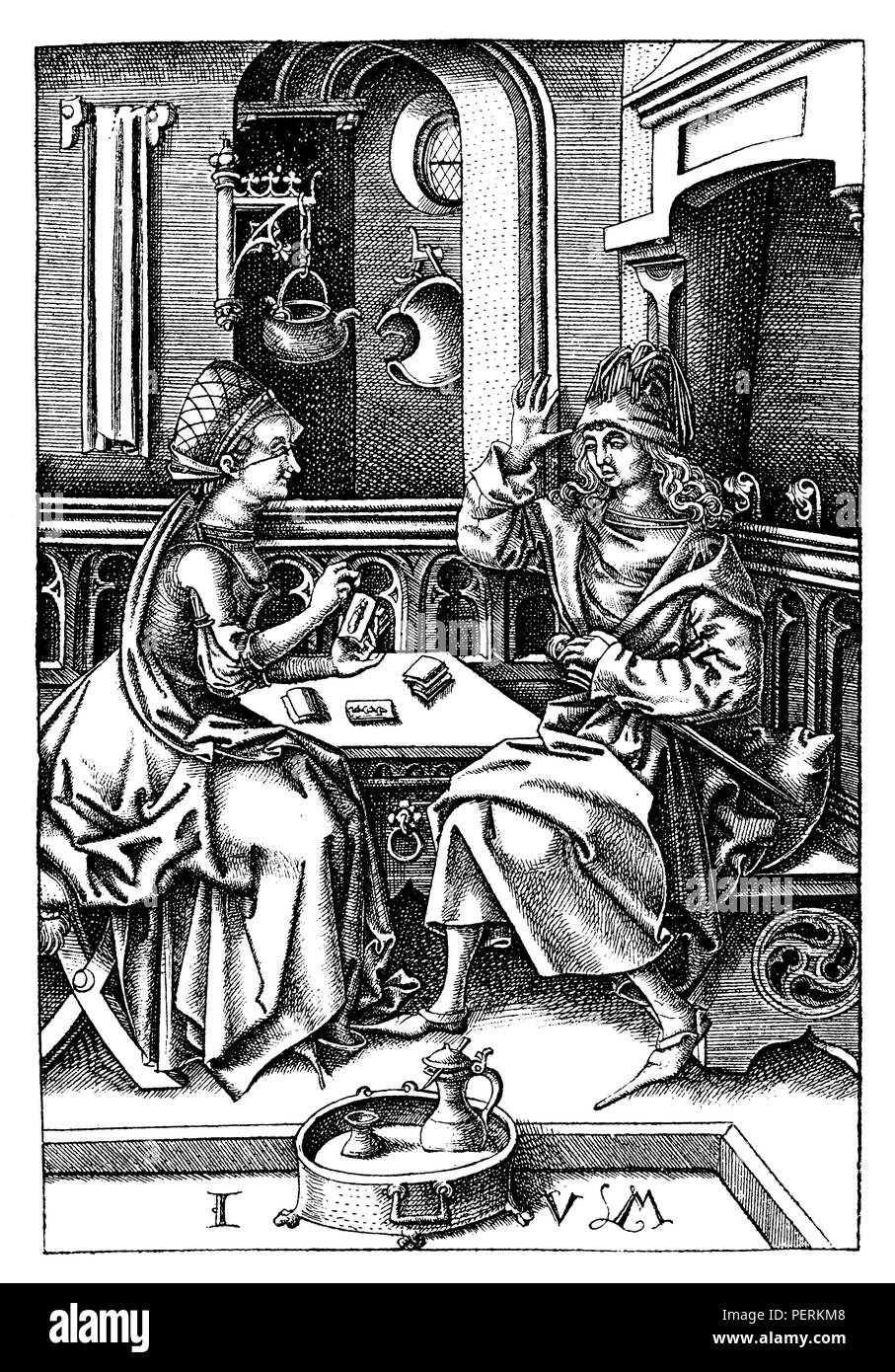 La scheda giocatori  del XV secolo. Facsimile della incisione di Israele van Meckenem (da Bocholt in Westfalia, morto 1503), Israele van Meckenem 1893 Foto Stock