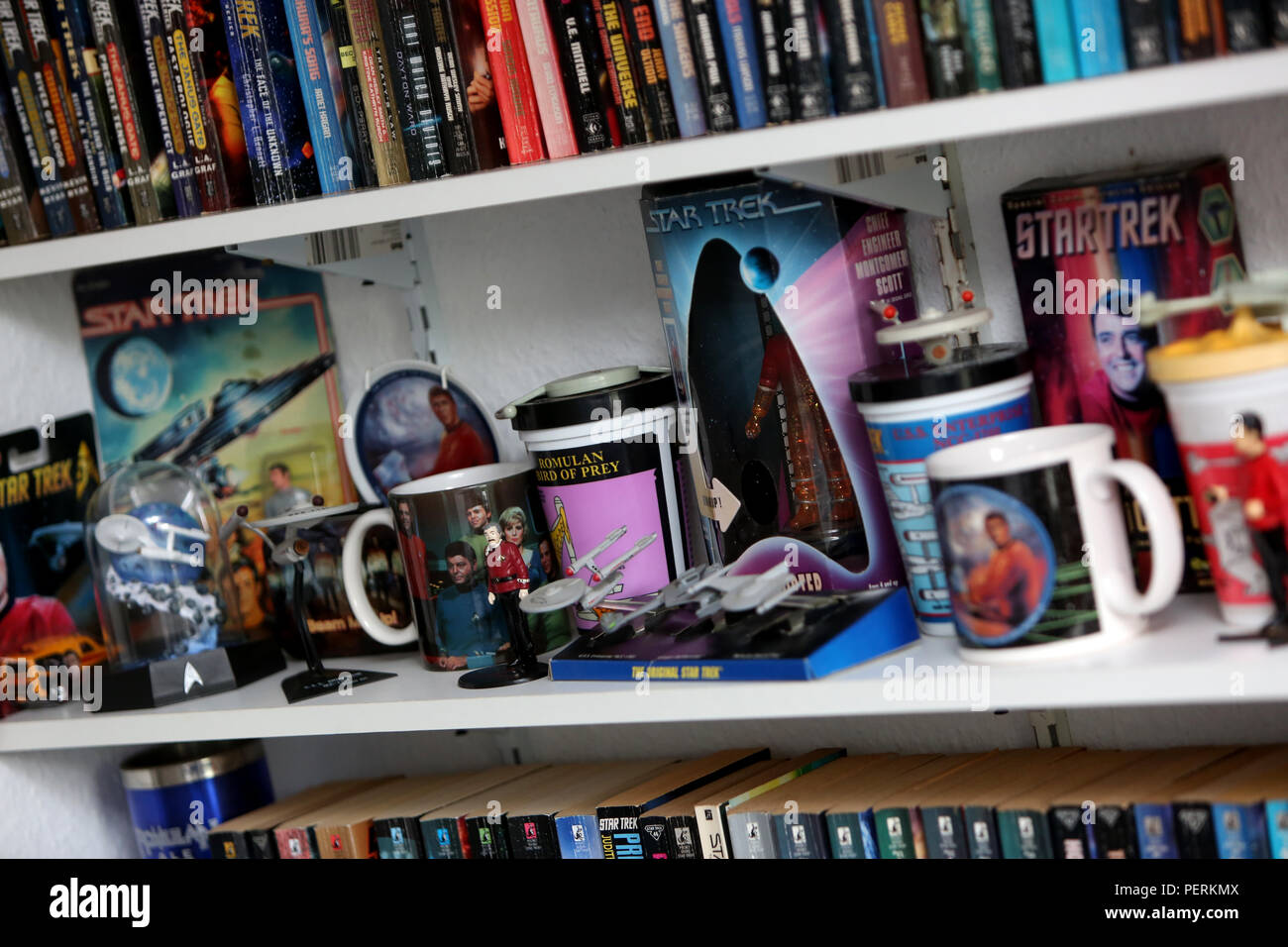 Science Fiction Libri e memorabilia raffigurato in una casa nel Sussex, Regno Unito. Foto Stock