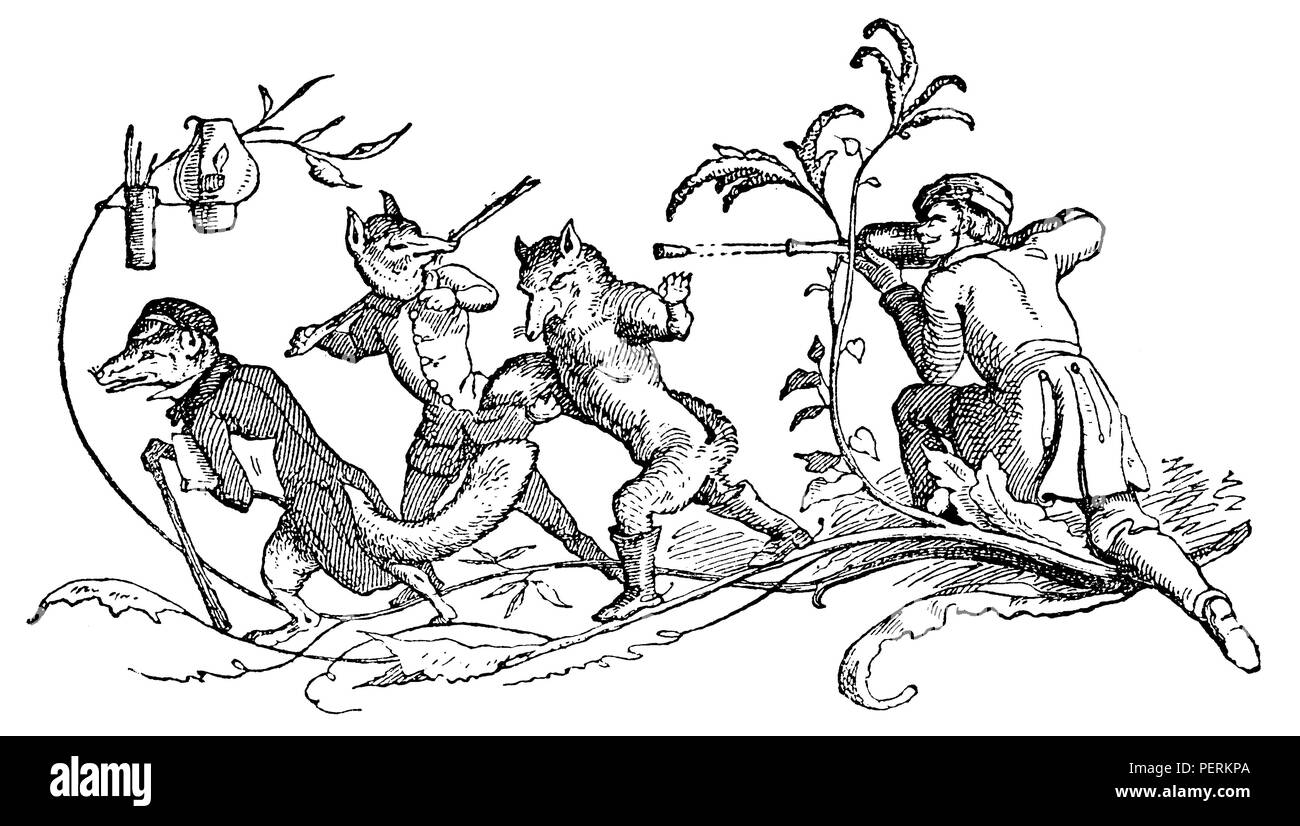 Cacciatori e umanizzato volpi, Ludwig Richter 1837ff. Foto Stock