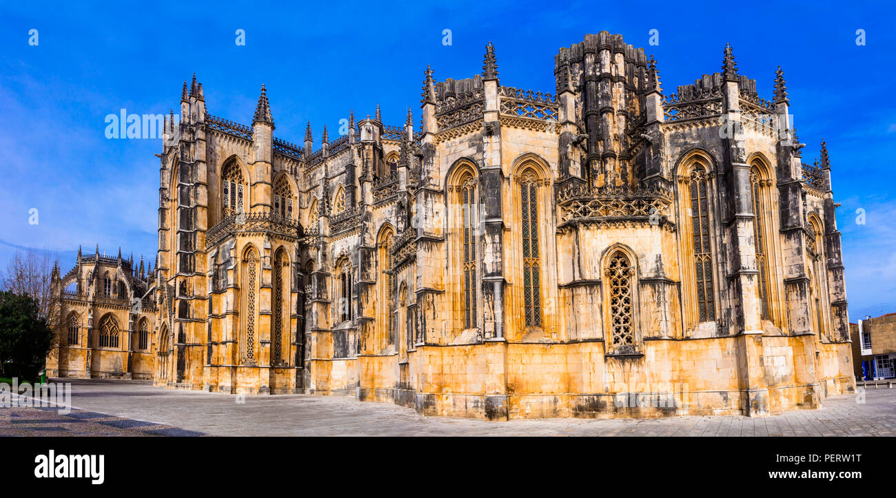 Imponente Monastero di Batalha,punto di riferimento del Portogallo. Foto Stock