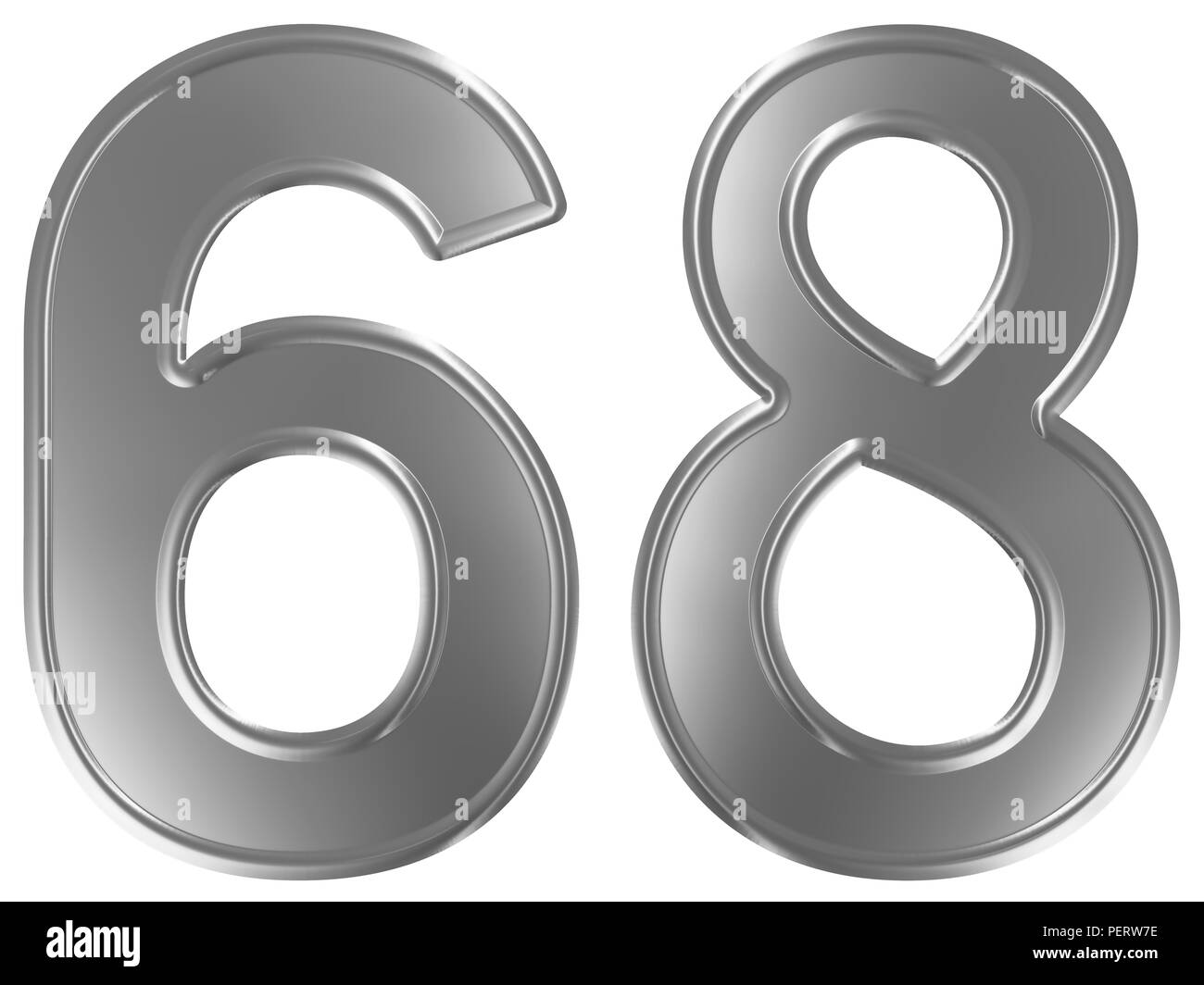 Il numero di riferimento 68, sessanta otto, isolato su sfondo bianco, 3D render Foto Stock