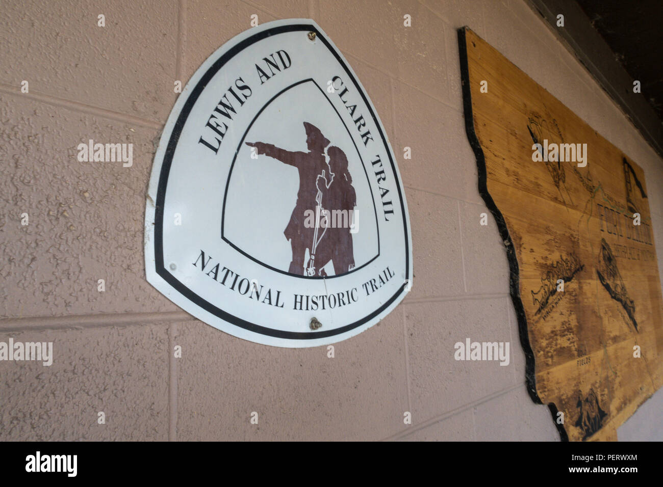 Marcatori storico di Fort Benton, Montana, USA Foto Stock