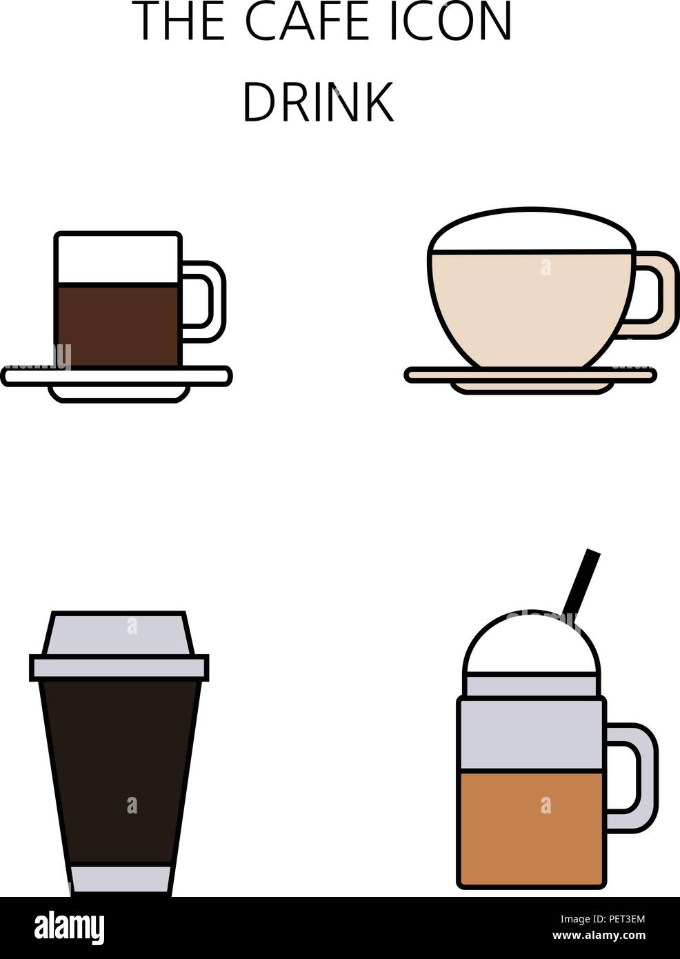 Vettore - Caffè icona piatta set. apparecchiature di caffè caffè con dolci retail service panificio. 038 Illustrazione Vettoriale