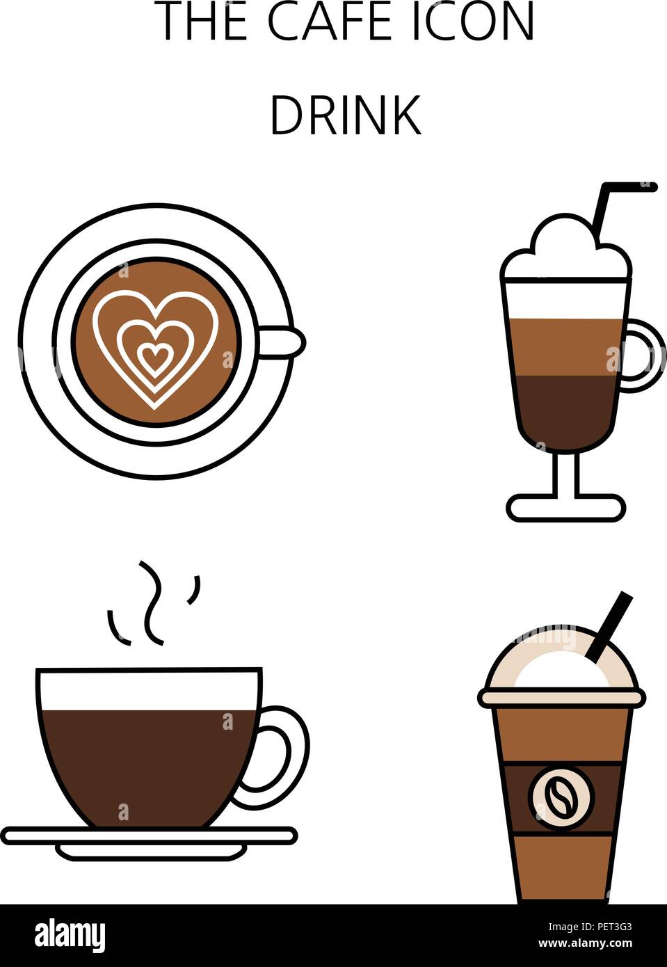 Vettore - Caffè icona piatta set. apparecchiature di caffè caffè con dolci retail service panificio. 001 Illustrazione Vettoriale