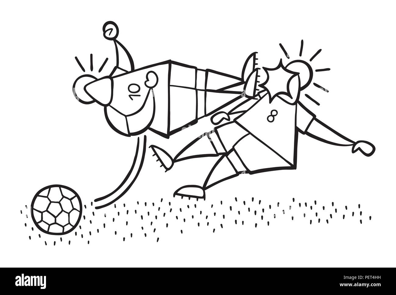 Illustrazione Vettoriale cartoon aggressiva di giocatore di calcio uomo flying kick per altro giocatore di calcio del viso. Illustrazione Vettoriale