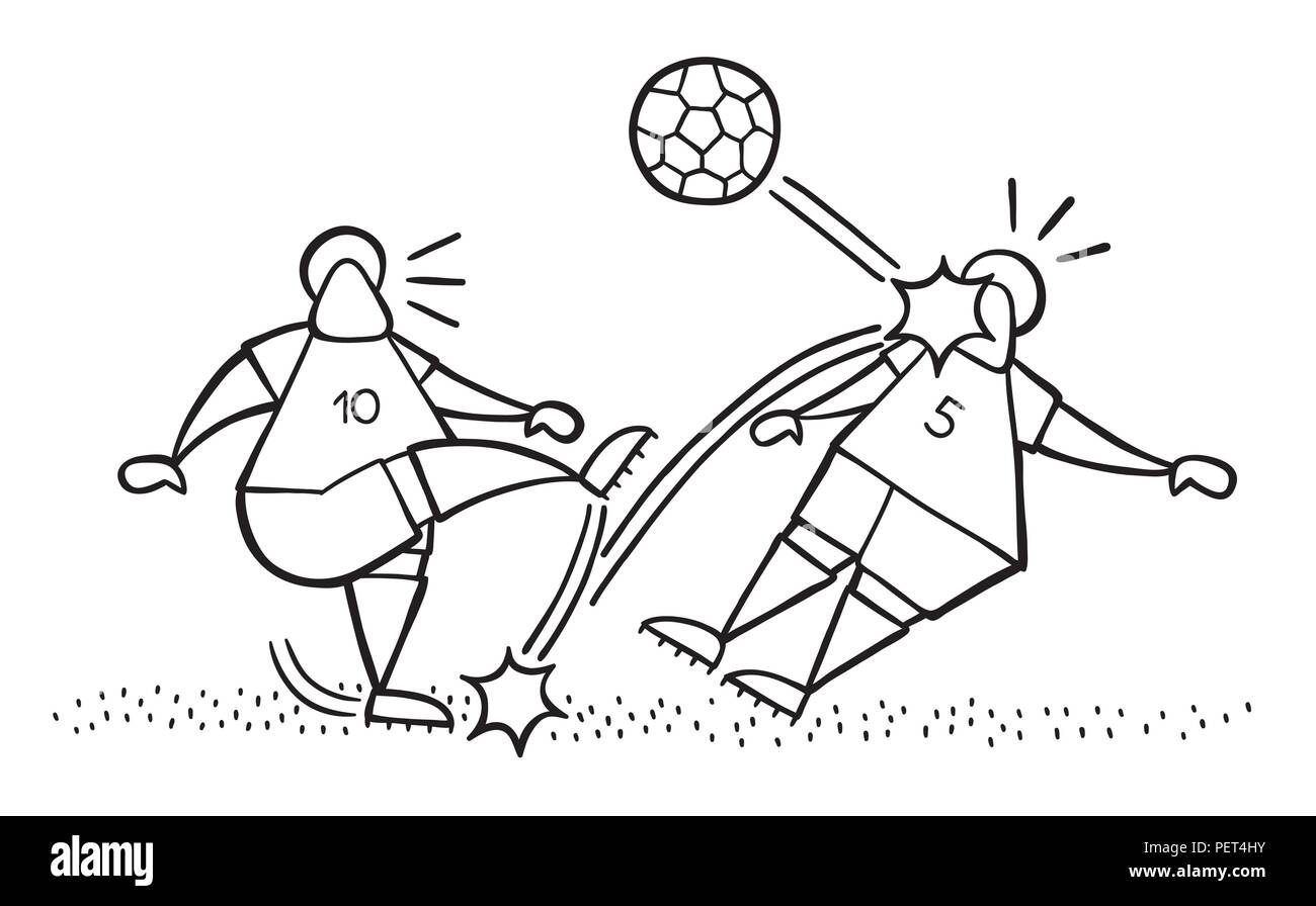 Illustrazione Vettoriale cartoon giocatore di calcio uomo calci palla e colpire gli altri player del viso. Illustrazione Vettoriale