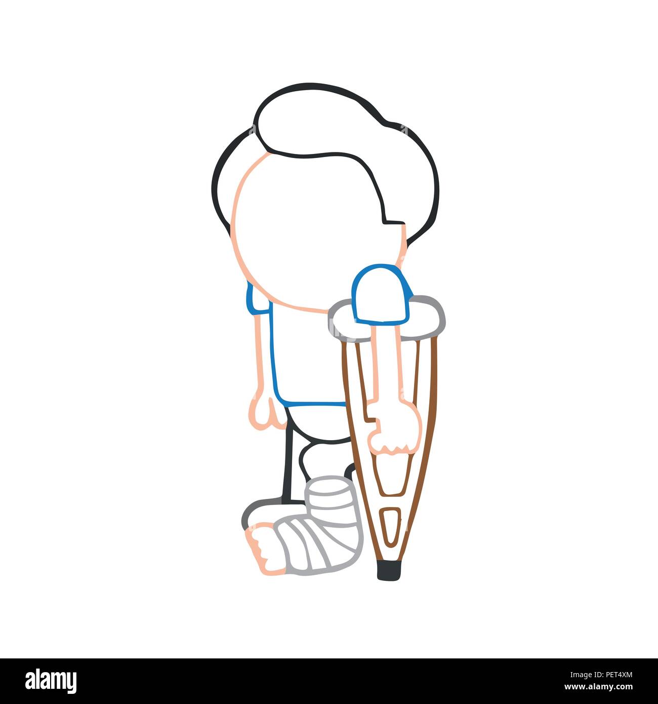 Vector disegnati a mano cartoon illustrazione dell'uomo in piedi con la gamba in pressofusione AZIENDA stampelle. Illustrazione Vettoriale