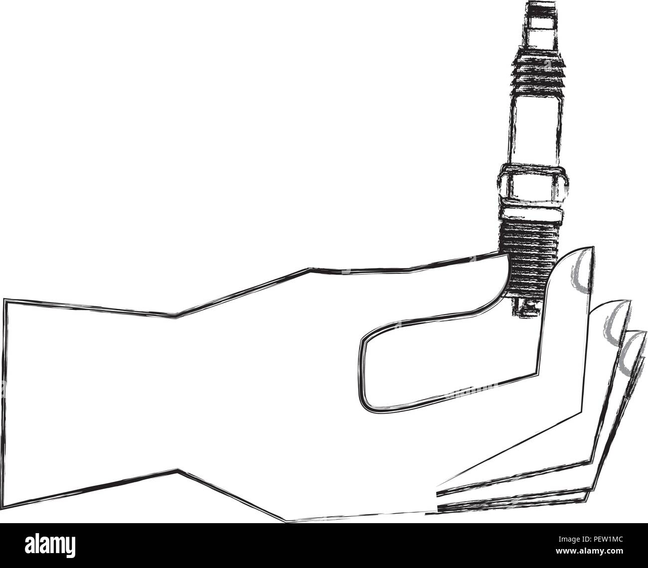 Mano con candela pezzo del motore Illustrazione Vettoriale