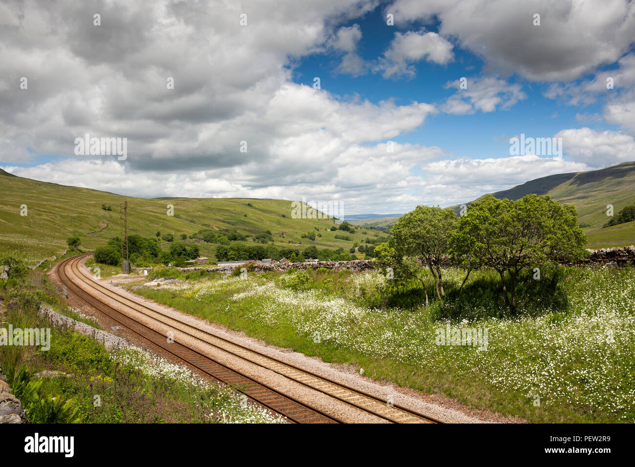 Regno Unito, Cumbria, Eden Valley, accontentarsi di Carlisle linea ferroviaria a ponte Cotegill Foto Stock