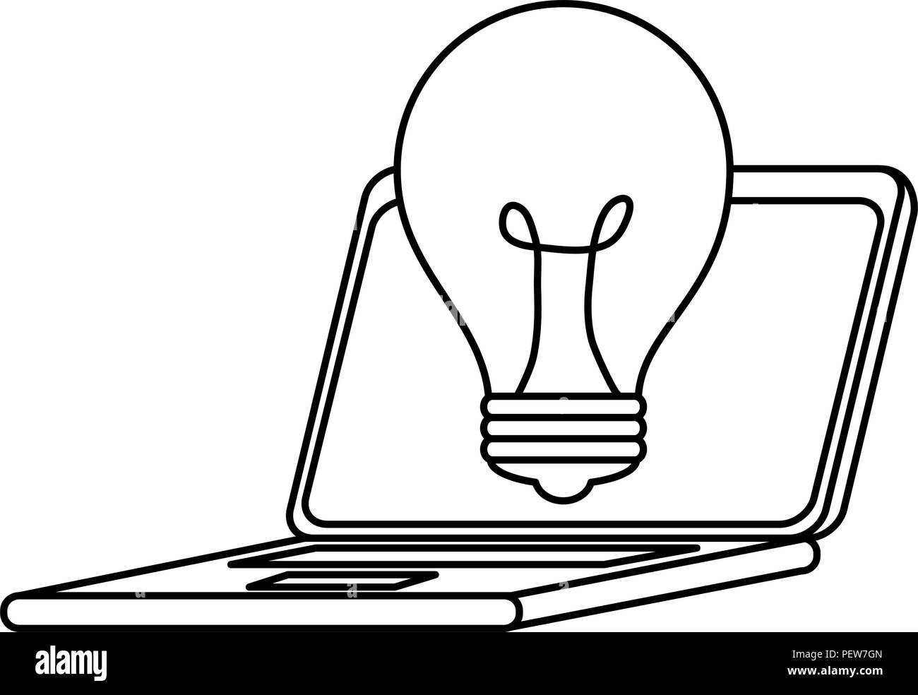 Computer portatile con lampadina Illustrazione Vettoriale