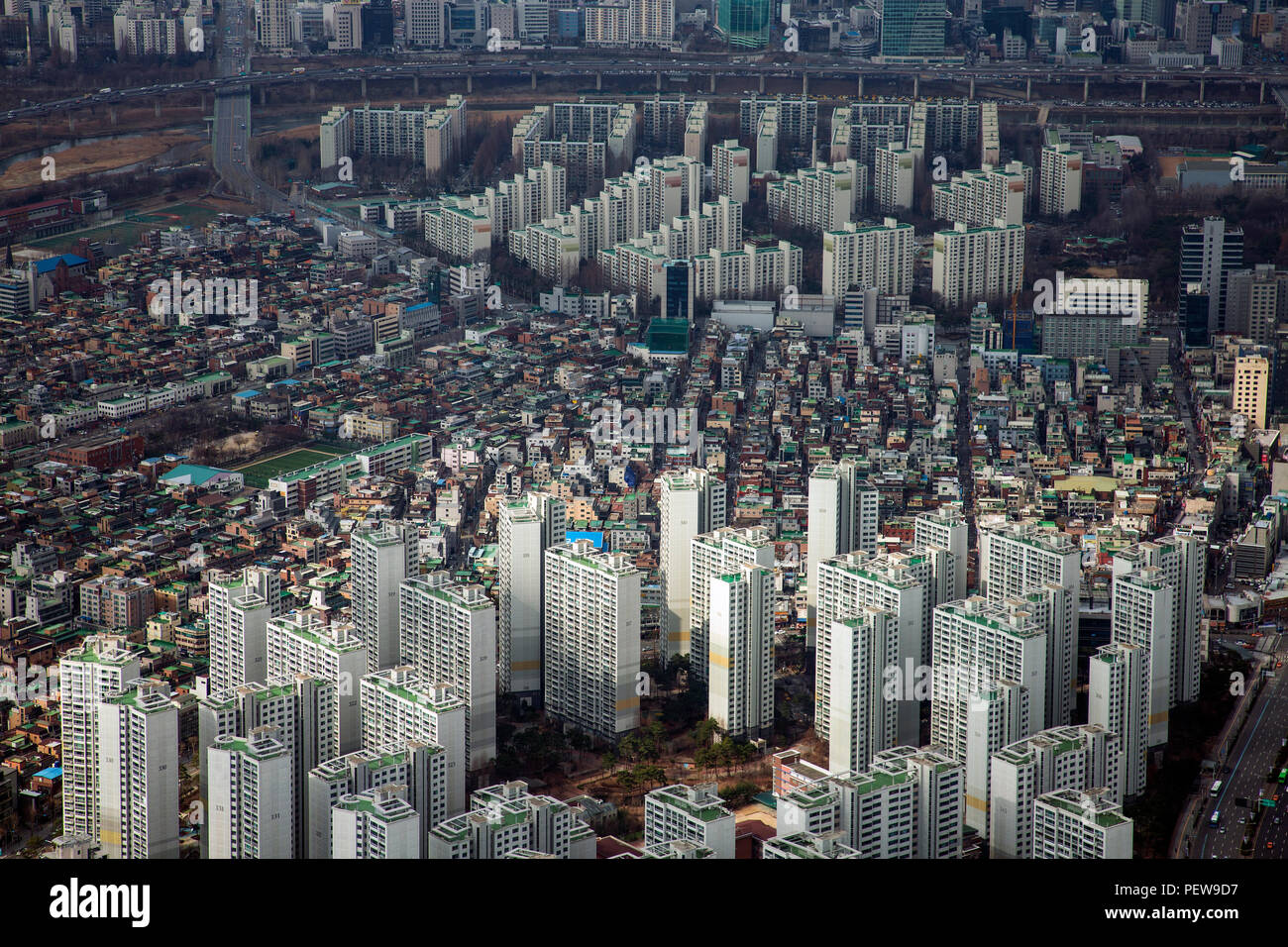 La vista in pianta della città di Seoul, Corea. bellissimo paesaggio di Seoul skyline dal picco stock photo. 060 Foto Stock