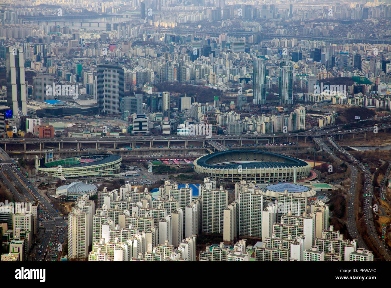 La vista in pianta della città di Seoul, Corea. bellissimo paesaggio di Seoul skyline dal picco stock photo. 011 Foto Stock