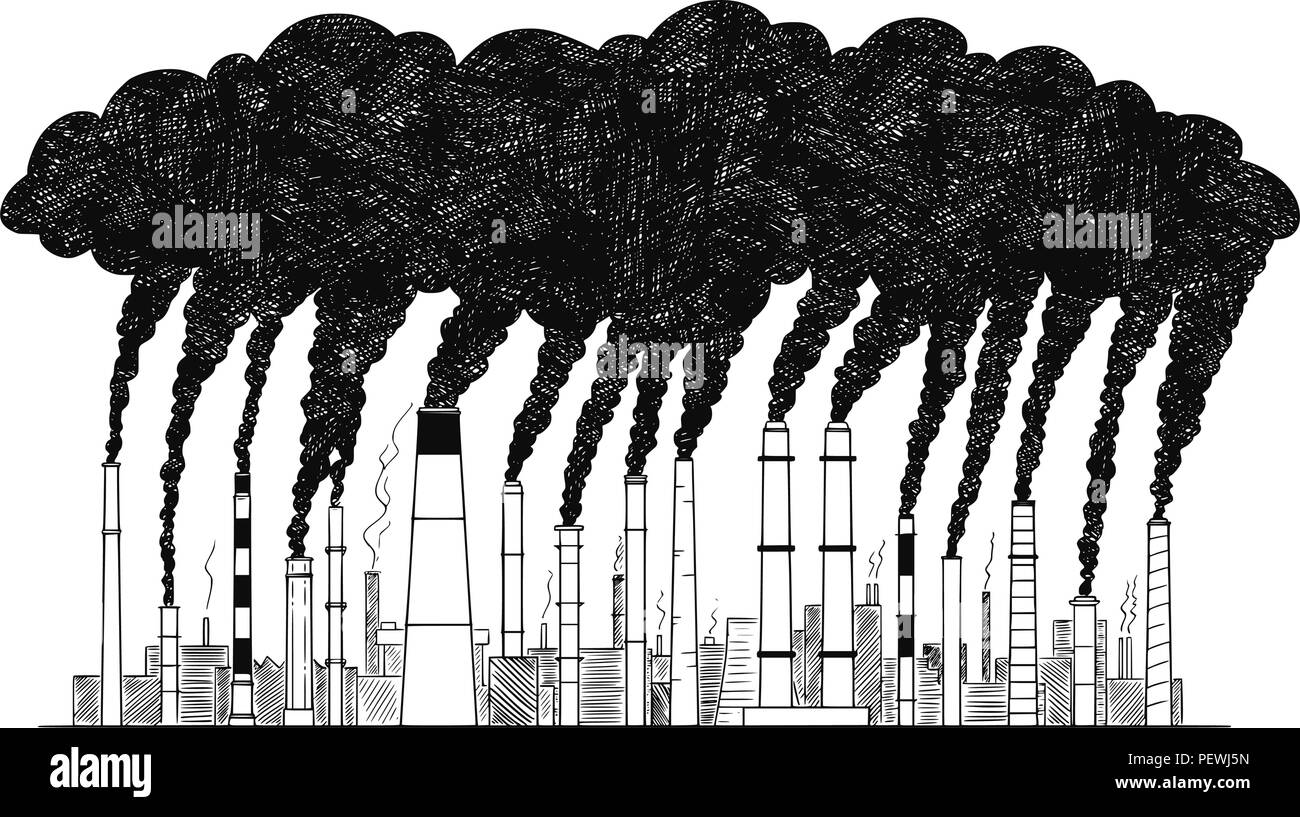 Vettore di disegno artistico illustrazione del fumo fornace, il concetto di industria o la fabbrica dell'inquinamento atmosferico Illustrazione Vettoriale