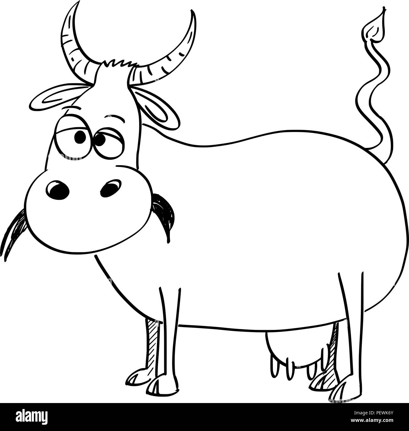 Vettore di disegno artistico in bianco e nero illustrazione di mucca Illustrazione Vettoriale