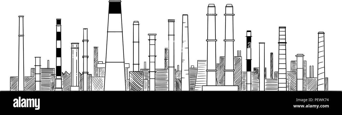 Vettore di disegno artistico illustrazione di industriali e di Fabbrica fumaioli o camini Illustrazione Vettoriale