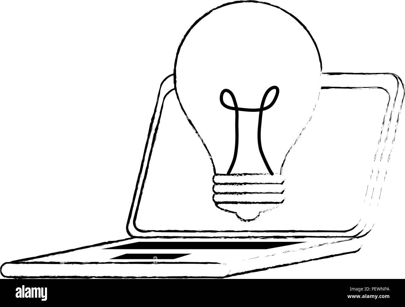 Computer portatile con lampadina Illustrazione Vettoriale
