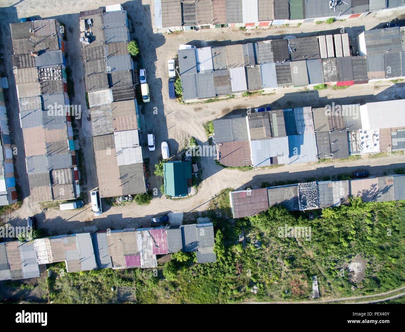 Il tetto del garage, vista dall'alto Foto Stock
