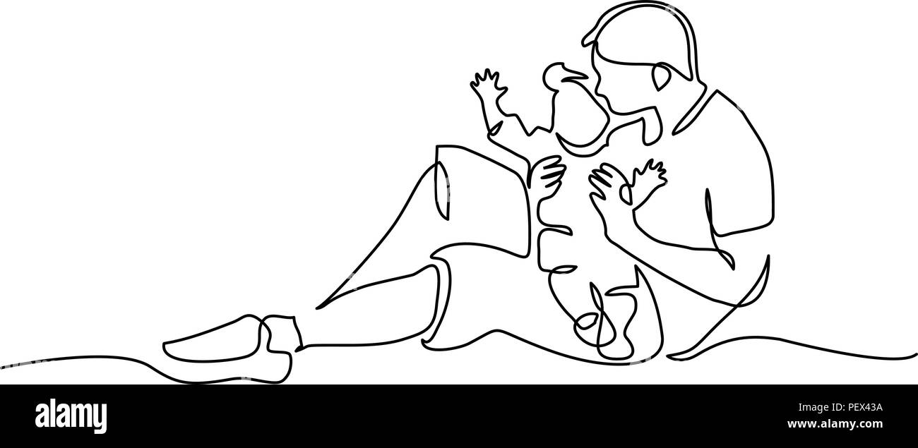 Continuo di un disegno della linea. Concetto di famiglia. Padre e figlio seduti insieme. Illustrazione Vettoriale Illustrazione Vettoriale