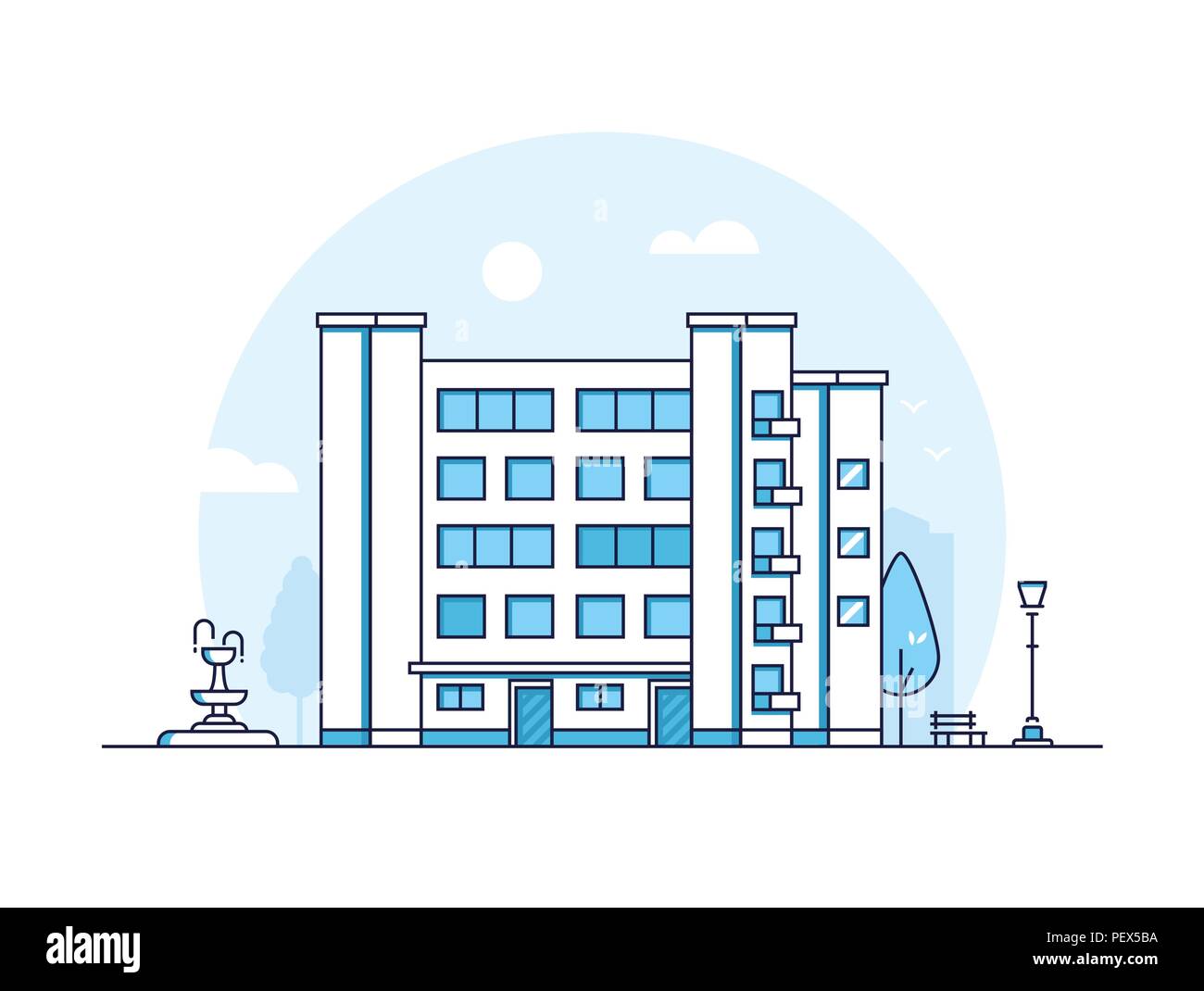 Edificio della città - una moderna linea sottile stile di design illustrazione vettoriale Illustrazione Vettoriale