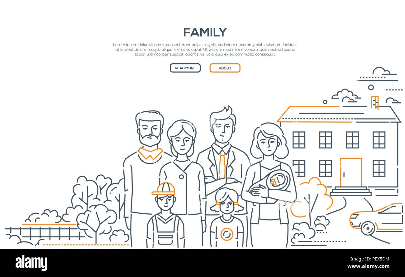 Famiglia - linea uno stile di design banner con posto per il testo Illustrazione Vettoriale
