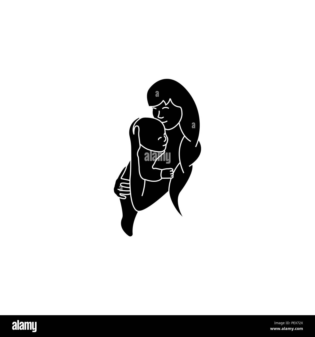 La madre e il bambino icona nero su sfondo bianco Illustrazione Vettoriale