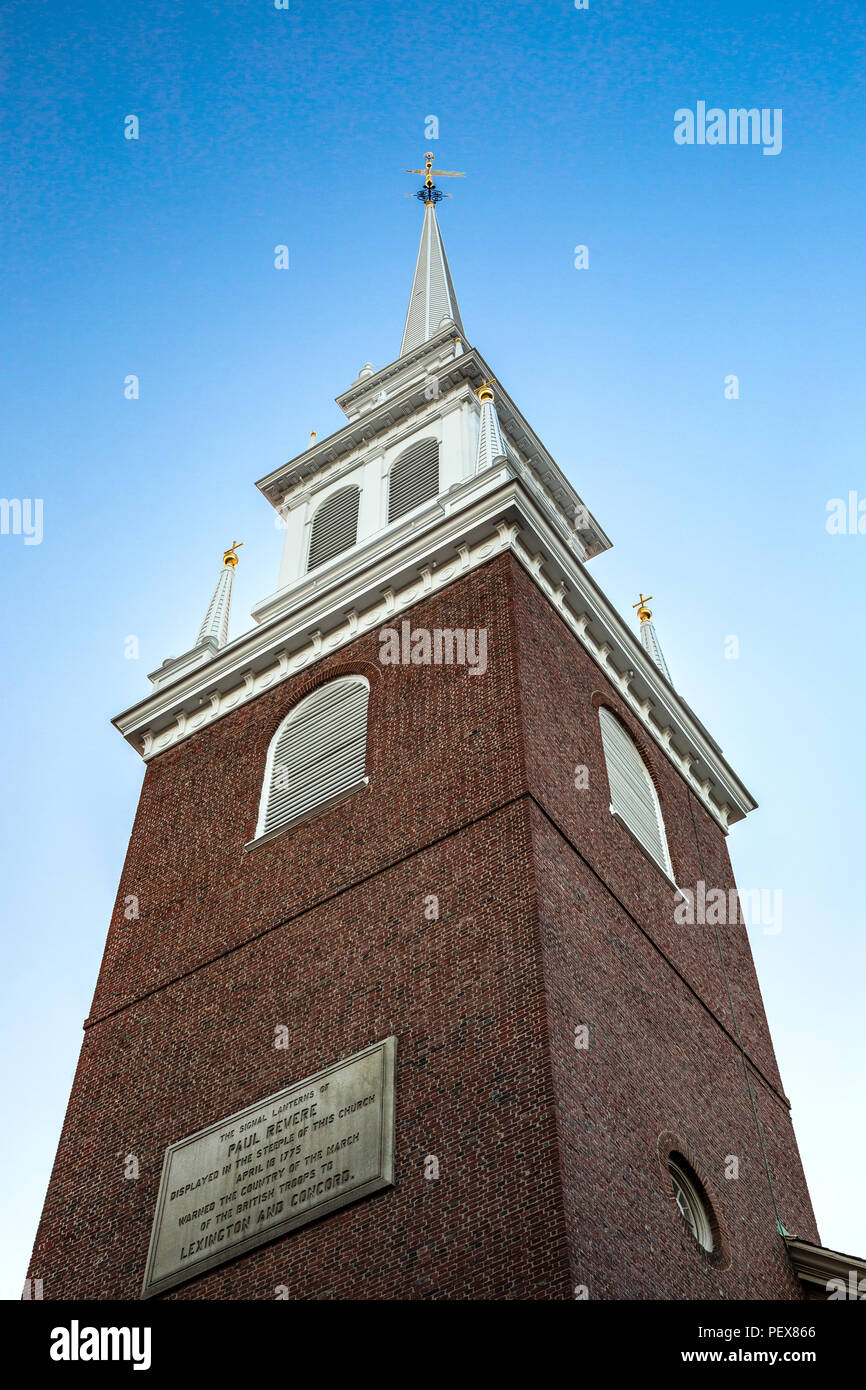 Torre, Old North Church, North End di Boston, Massachusetts USA Foto Stock