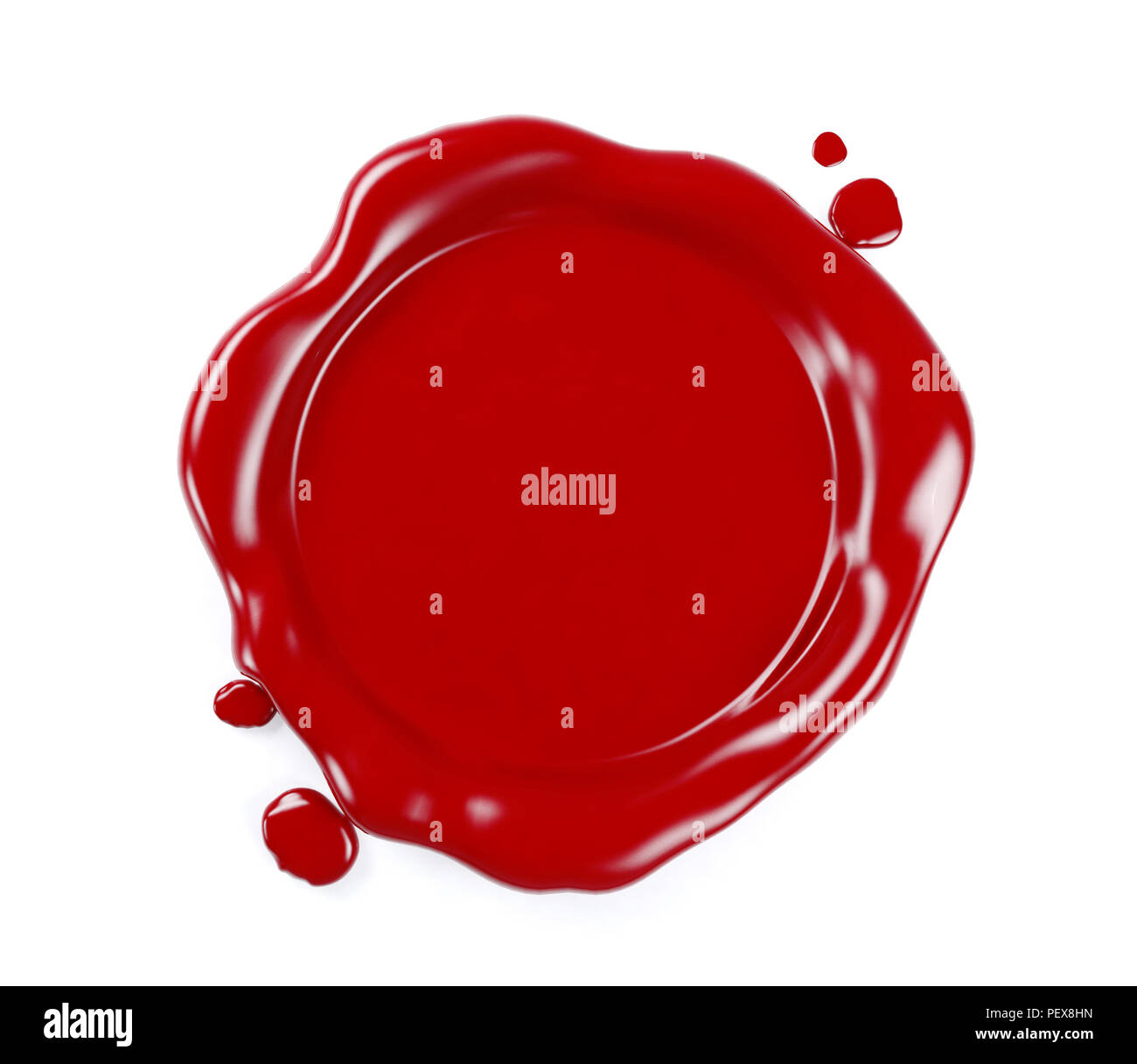 Sigillo di cera rossa isolato su sfondo bianco, rendering 3D Foto Stock