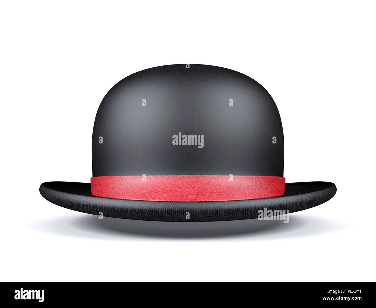 Nero tondo hat con nastro rosso isolato su sfondo bianco, rendering 3D Foto Stock