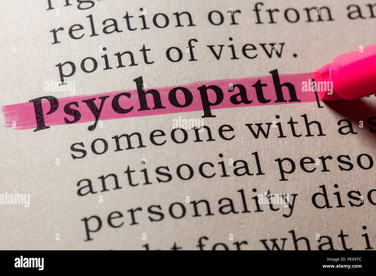 Fake Dizionario, definizione del dizionario della parola psicopatico. comprendente i principali parole descrittive. Foto Stock