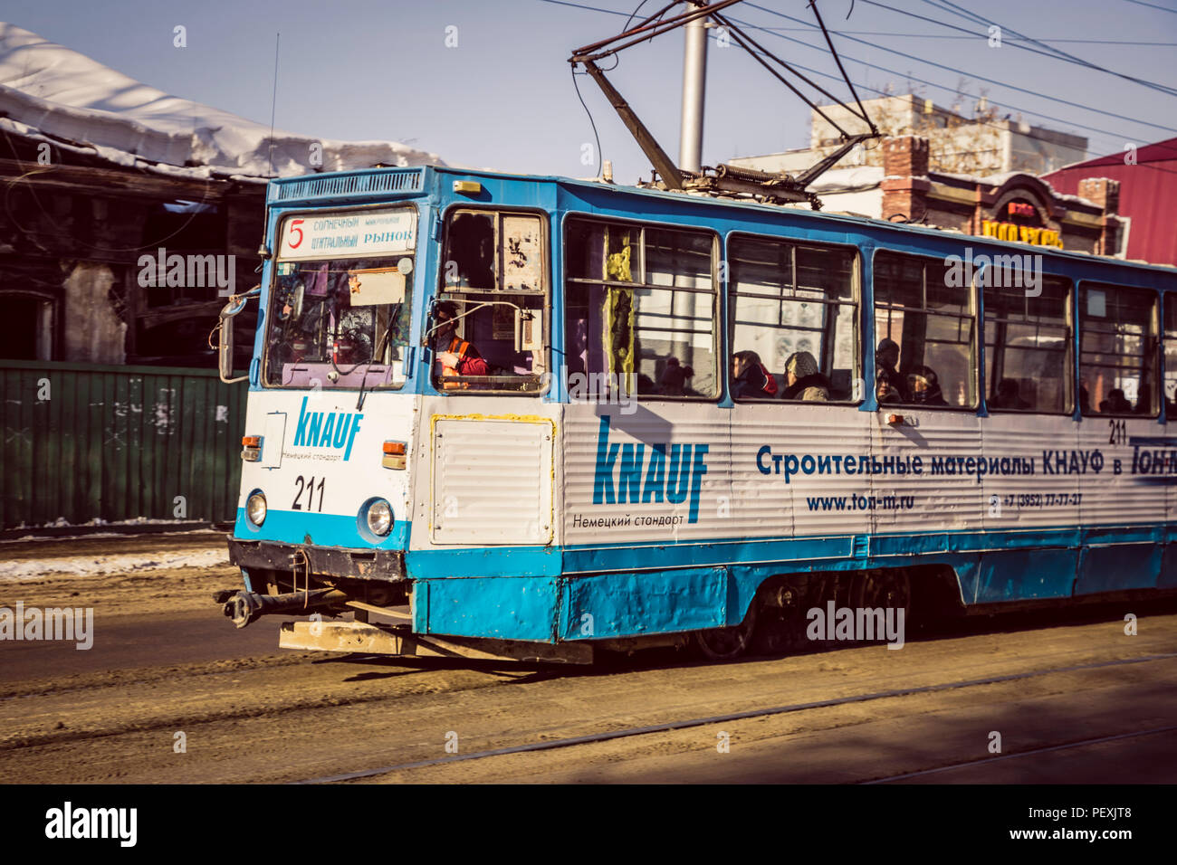 Tram, Irkutsk, Oblast di Irkutsk, Siberia, Russia Foto Stock
