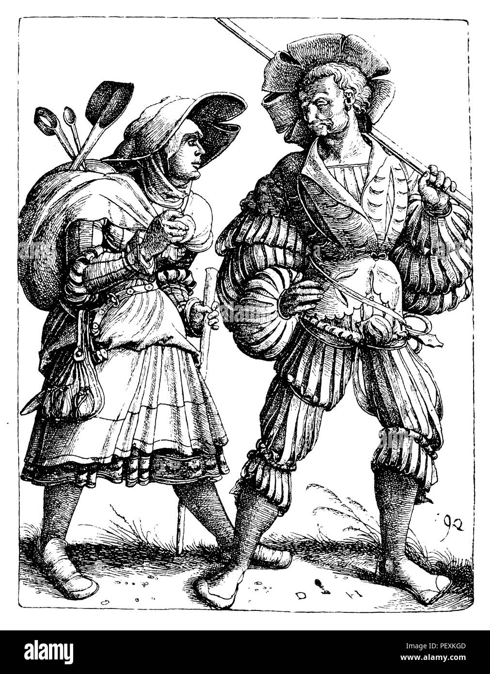 Landsknecht con sua moglie. Facsimile della incisione di Daniel Hopfer (c. 1500), Daniel Hopfer 1893 Foto Stock
